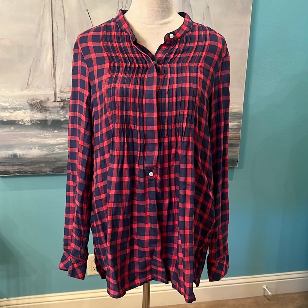 Gap Long Sleeve Red/Blue Plaid Blouse, Large